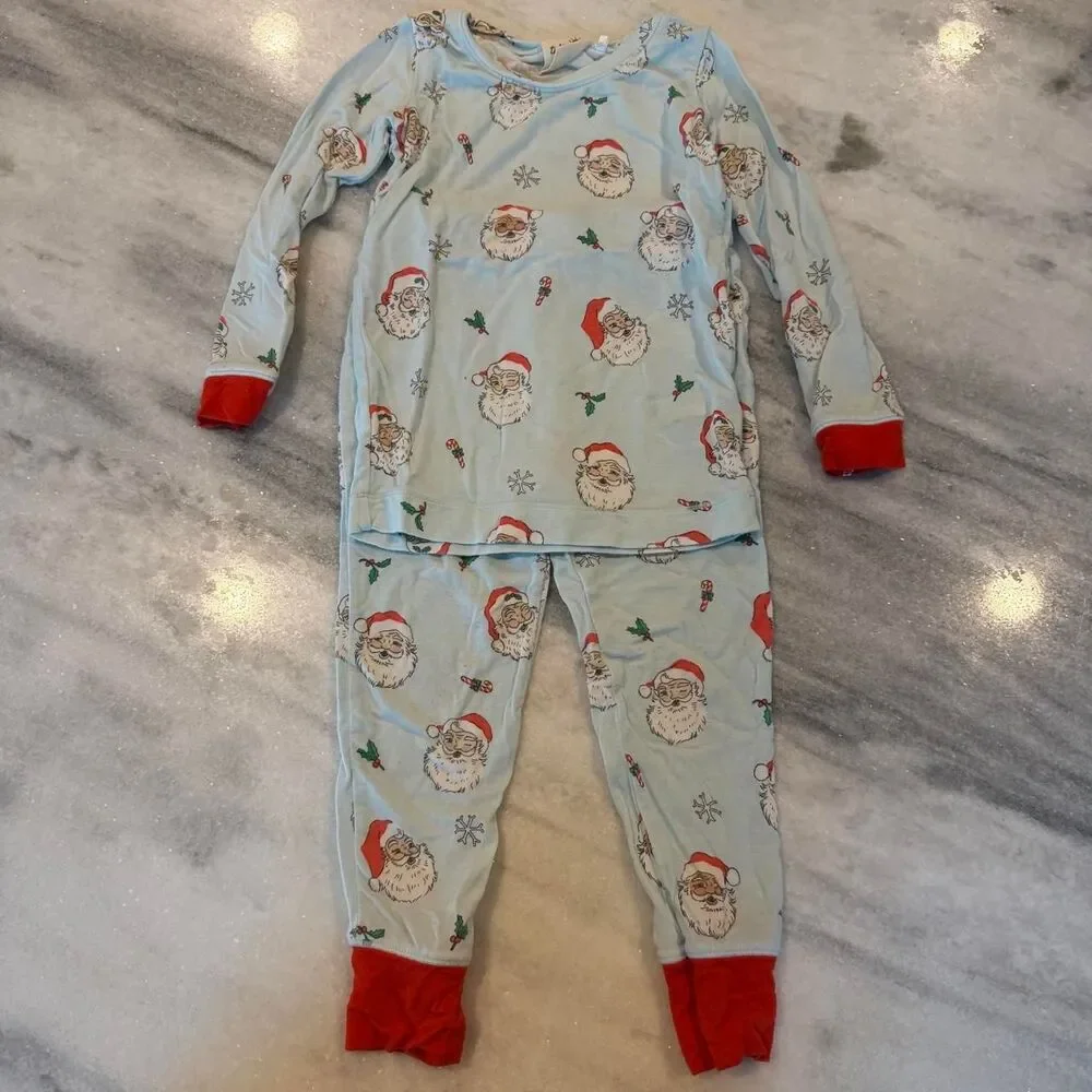 Tullabee Light Blue Santa Print PJ Set 2T Bamboo 2pc